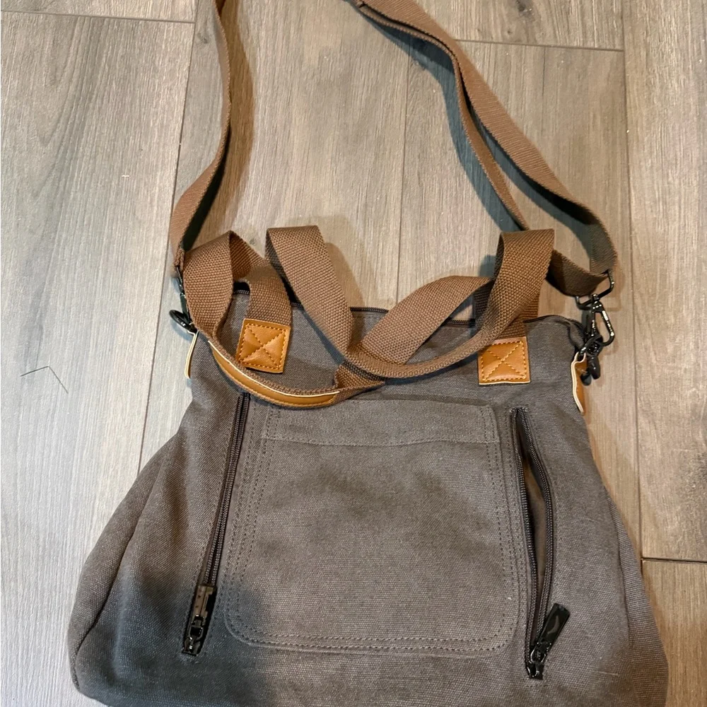 Canvas Crossbody Tote Bag/purse in taupe/gray
